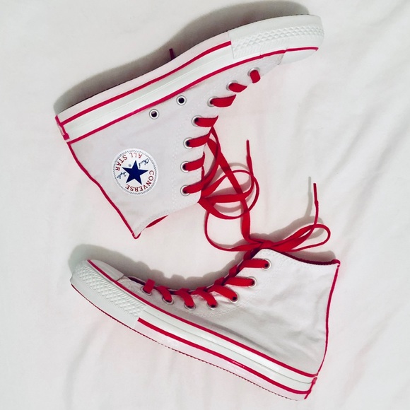 Converse Shoes - Converse White + Hot Pink High Top Chuck Taylors